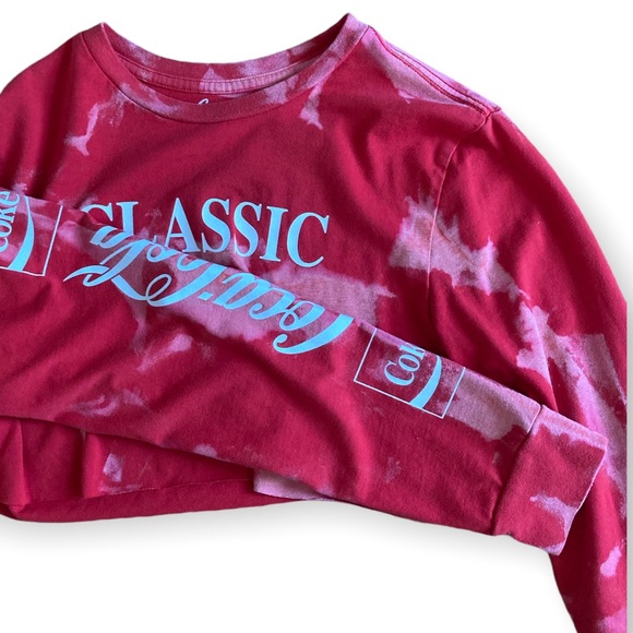 Coca Cola Reworked Cropped Long Sleeve Tee Bleached Red Medium - Picture 5 of 8